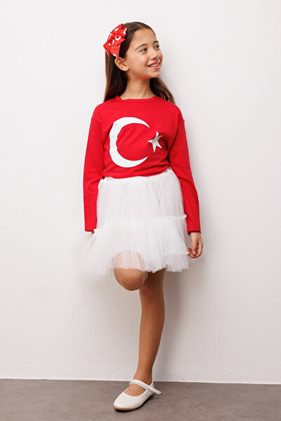 Le Mabelle تي شيرت للأطفال بأكمام طويلة مطبوع عليه نجمة القمر الحمراء