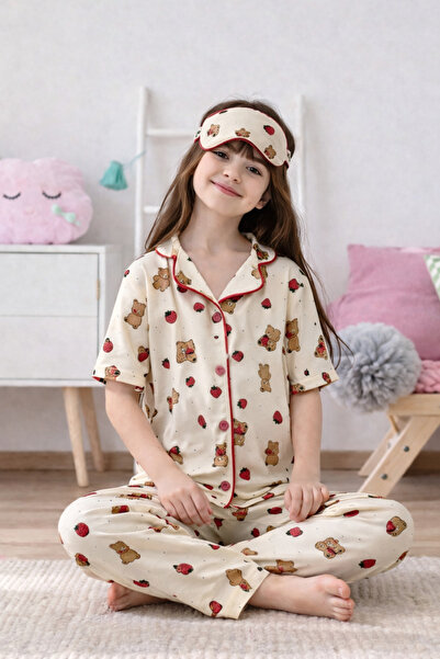 zahider Κοριτσίστικο καλοκαιρινό κοντομάνικο σετ πιτζάμες με βαμβακερά κουμπι...