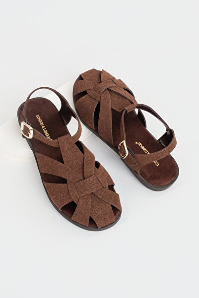 LONDON&LONDON Kadın Kahverengi Süet Kapalı Burun Sandalet Tokalı Günlük Rahat...