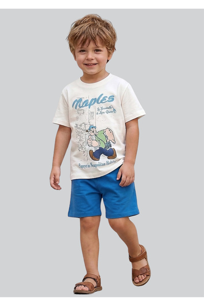 ww waka waka kids store طقم تي شيرت وشورت للأولاد مطبوع عليه بابوي (إيبريس)