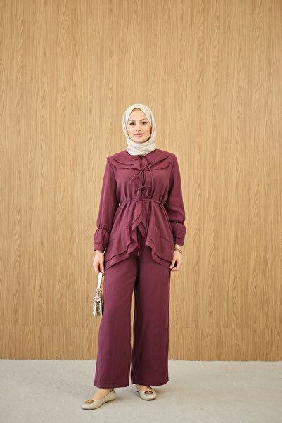 LOCCO Women's Waist-Tie Suit Plum