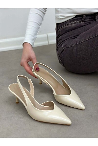 ERVANIN BUTİĞİ Bej Parlak Deri (Jaren) Lastik Detay Kadın Stiletto