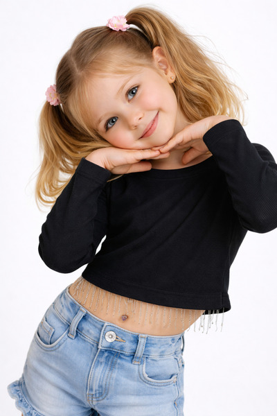 mini kanka Κοριτσίστικη μπλούζα με φούντα και λεπτομέρειες σε μαύρο χρώμα – Κ...