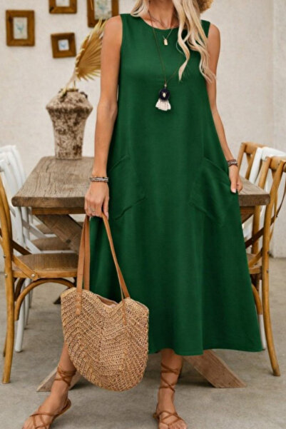 Kokosh moda Rochie lungă de vară cu gât rotund și buzunare pentru femei