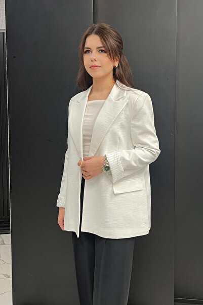 thesunfyre Women's Sleeve Folded Striped Lined Linen Oversize Model Blazer Ja...