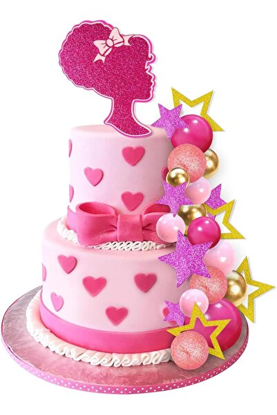Arabest Girl Cake Toppers Set, 36Pcs Pink Gold Balls Cake Decorations for Gir...