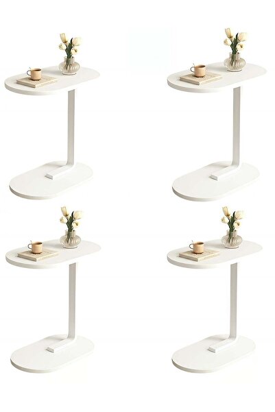 Taimi طاولة قهوة عصرية من 4 قطع |   طاولة جانبية على شكل حرف C باللون الأبيض ...