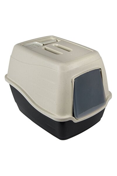ZanaCasei Cat Litter Box with Door & Slats Black Beige 46x36x40cm