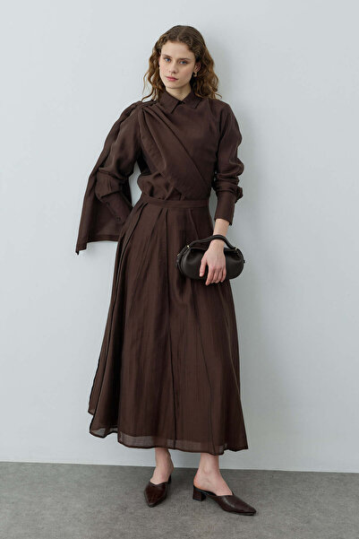 Fahhar Fularlı Liyosel Etekli Takım Kahverengi