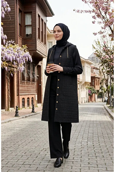 sefamerve Quilted Chain Detailed Buttoned Vest 12031-05 Black