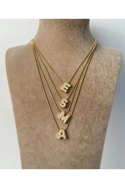 Haziran Accessory, Minimal'A' Letter Gold Women's Necklace with Zircon Stone