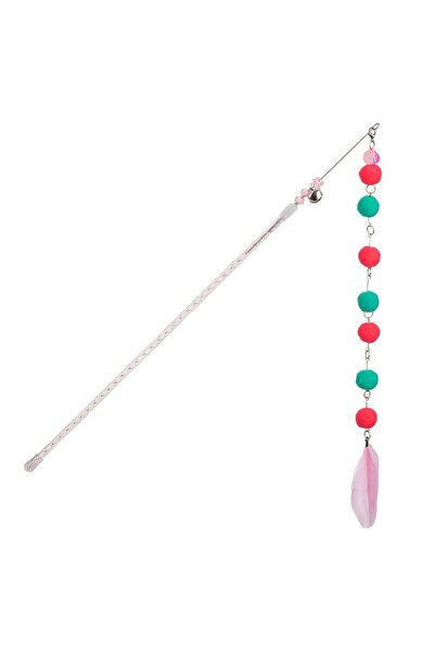 ZanaCasei Cat Toy Bat with Colorful Pompom Bells & Feathers Pink 39cm