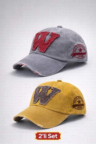 Wearflawless Unisex Set of 2 Vintage Hats, Vintage Washed W Embroidered Adjus...