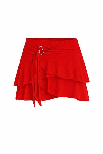 MYCPARL Νέα σεζόν Μίνι σορτς φούστα με ασύμμετρη κοπή, βολάν, στρώσεις και λε...