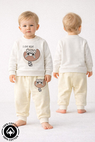Miniel Unisex Baby Raccoon Printed 100% Cotton 6-9-12 Months Top and Bottom 2...