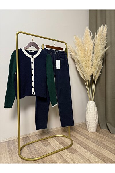 Vizon Collection Lacivert-Yeşil Yumoş Hırka