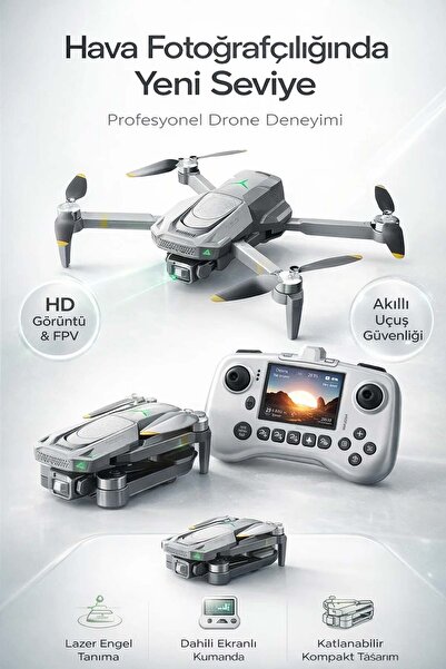 FaroxTech Lazer Engel Tanıma Sensörlü 4K HD Kameralı Katlanabilir Drone - Ekr...