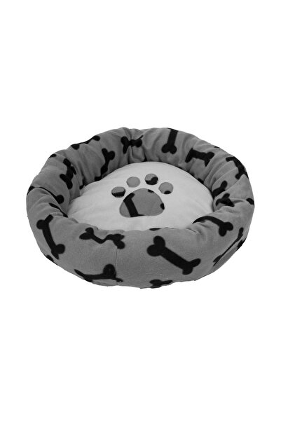 ZanaCasei Στρογγυλό Γκρι Κρεβάτι Σκύλου με Σχέδιο Οστών Ø60εκ.