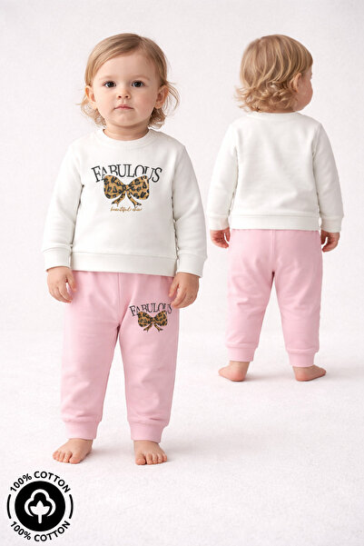 Miniel Baby Girl Ribbon Printed 100% Cotton 6-9-12 Months Top and Bottom 2-Pi...