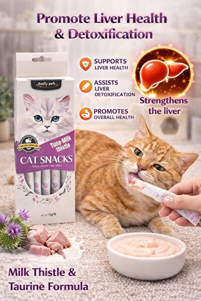 Emily Pets Lickable Creamy Cat Treats 15g x 6 Pcs | Tuna & Milk Thistle Treat for Cats