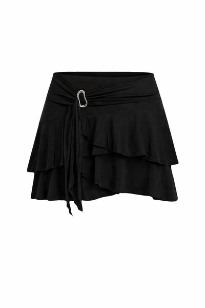 MYCPARL Νέα σεζόν Μίνι σορτς φούστα με μαύρα βολάν και λεπτομέρεια αγκράφας μ...