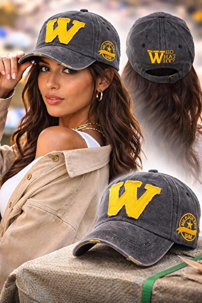 Wearflawless Unisex W Vintage Washed Cap, Adjustable Cap with W Embroidery