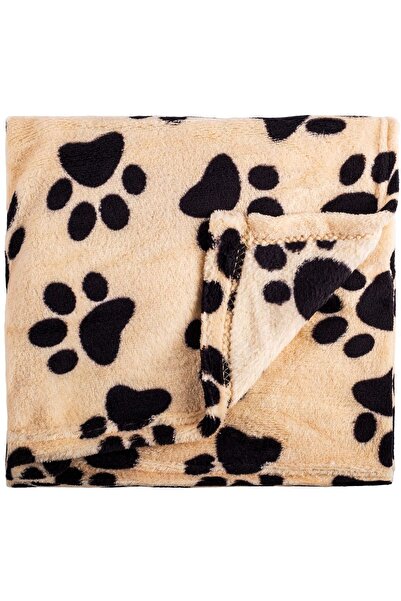 ZanaCasei Μπεζ κουβέρτα με καφέ πατουσάκια για σκύλους 100x70εκ.