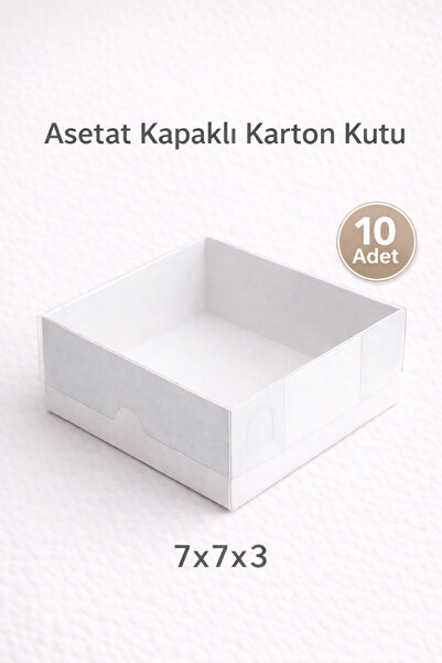 MUMTEDARİK Asetat Kutu 7x7x3 cm 10 Adet Beyaz | Şeffaf Kapaklı Kraft Hediye &...