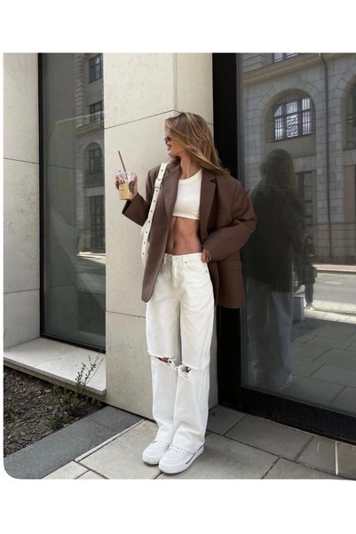 Aida Fashion Çift diz lazer palazzo jeans premium