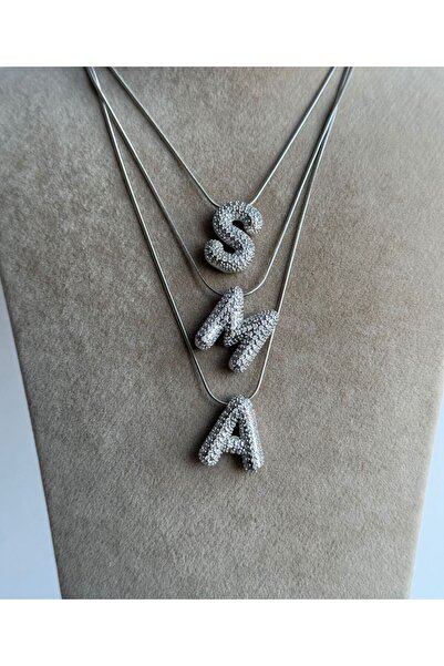 Haziran Accessory,'Z' Letter with Balloon Stone, Steel Silver Women's Necklace