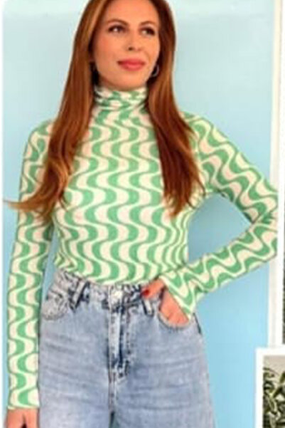 Trend Mixs Women's Wavy Patterned Blouse Half Turtleneck Long Sleeve Stylish ...