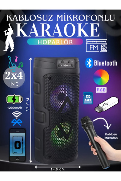 Saule Bluetooth Hoparlör Kablosuz Mikrofonlu Karaoke Speaker Ses Bombası RGB ...