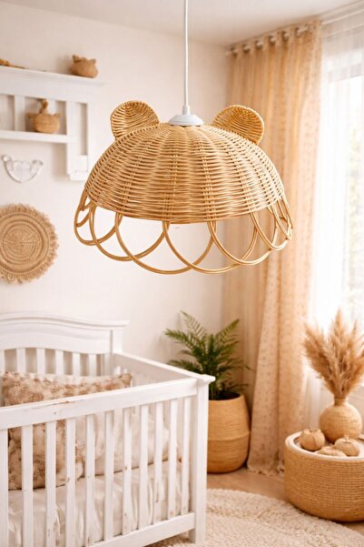 nndsgn Rattan bambu hasır avize 30 cm capinda (beyaz duy)