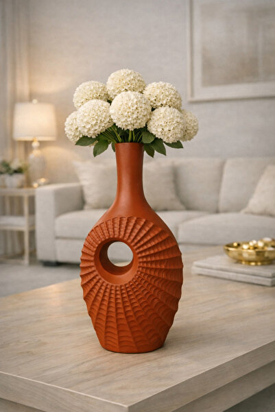 Lui Tasarım Vase Modern Decoration Plain Ceramic Brick Color 42 cm