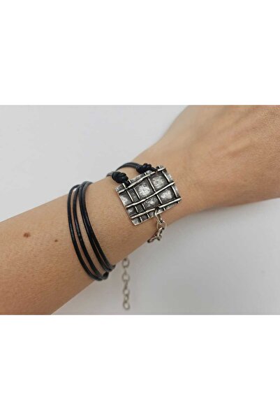 OEM Silver zamac and natural leather bracelet