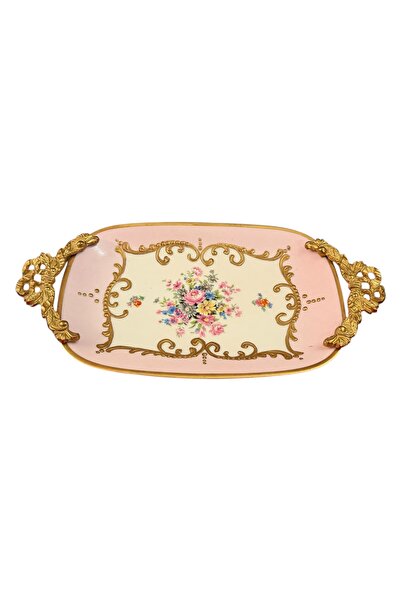 tayfuntufan Limoges Hand Painted Bronze Serving Tray with Handle 26.5 cm Long...