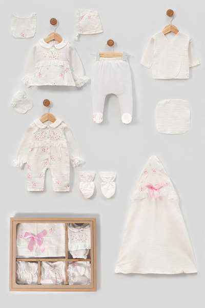 VERONA TARZ Baby Girl Muslin Fabric 10-Piece Hospital Discharge Set Gift 0-3 ...