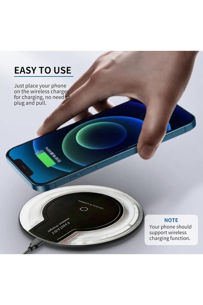 Fantasy شاحن لاسلكي Qi بتصميم كريستالي بإضاءة زرقاء فانتازي شحن سريع لجميع ال...