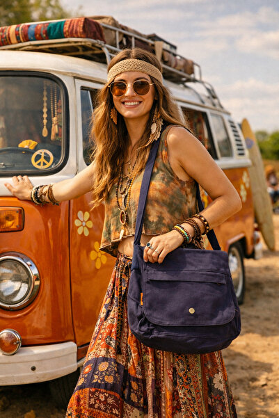 street&bagdnz Design Plain Navy Blue Color Postman Business School Document L...