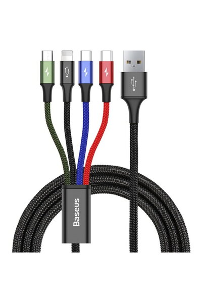 Baseus Cablu 4-in-1, USB la Lightning, 2x USB-C, Micro-USB 3.5A, 1.2m, Negru