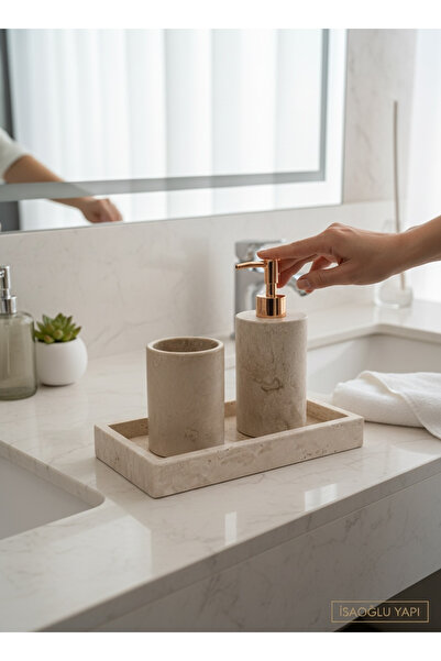 İSAOĞLU YAPI طقم حمام من الترافرتين النحاسي، طقم حمام من الحجر الطبيعي المصنو...