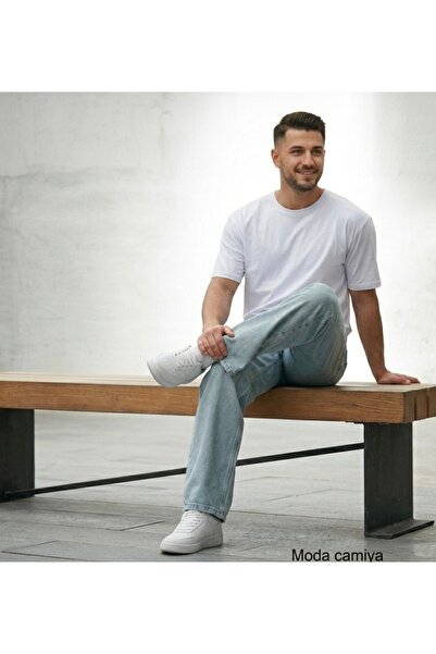 moda camiya Blugi pentru bărbați, cu șnur elastic în talie, albastru-verde, c...