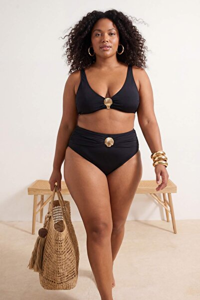 Trendyol Curve Black Sea Shell Accessory Plus Size Bikini Bottom Tbbss26Cr00005