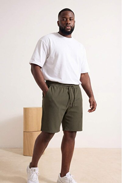 Συλλογή Trendyol Χακί Oversize/Φαρδιά Γραμμή Σορτς Οθωμανικού Στυλ με Υφή και...