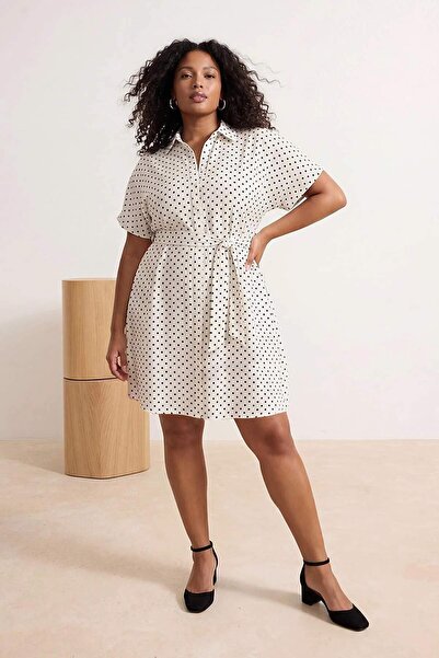 Trendyol Curve Ecru Poly Viscose Woven Large Size Dress Tbbss26Ah00176