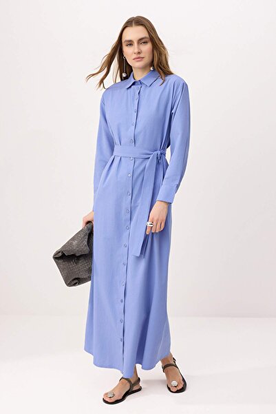 Trendyol Modest Blue Belted Unlined Plain Woven Dress & Jumpsuit Terrycotton ...