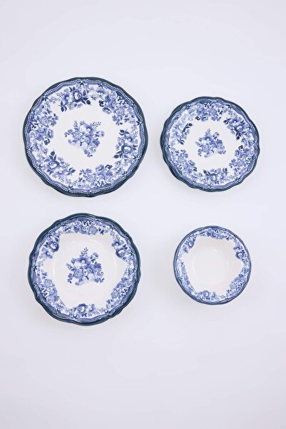 TRENDYOLMİLLA HOME طقم أواني طعام من البورسلين المنقوش بتصميم عتيق مكون من 8 ...