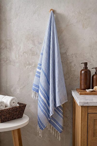 TRENDYOLMİLLA HOME Blue-White Striped Tasseled Peshtemal 100X180Cm Tphss26Pst...