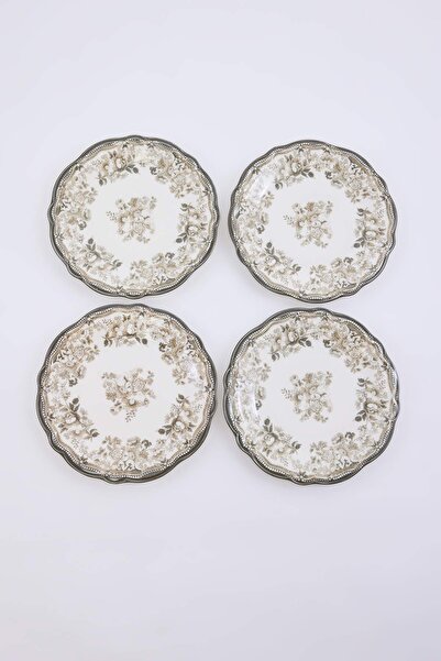 TRENDYOLMİLLA HOME طقم كيك من البورسلين بنقشة الزهور العتيقة مكون من 4 قطع با...