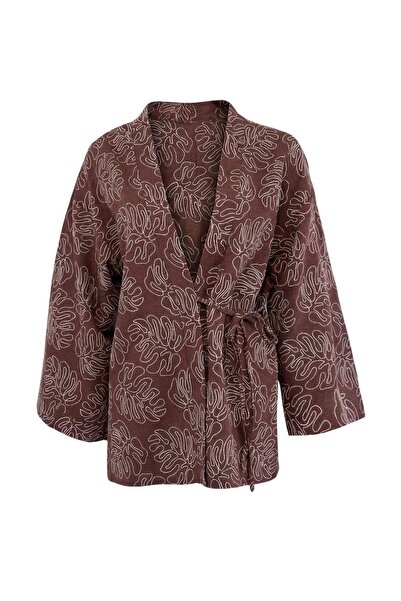 Trendyol Kollektion Brauner gewebter Strand-Mini-Kimono&Kaftan TBESS25KM00030